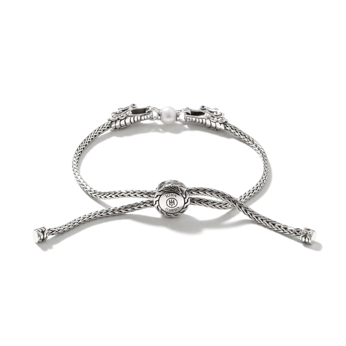 John Hardy Legends Naga Sapphire and Cultured Freshwater Pearl Double Dragon Head Bolo Bracelet (5.5mm pearls)