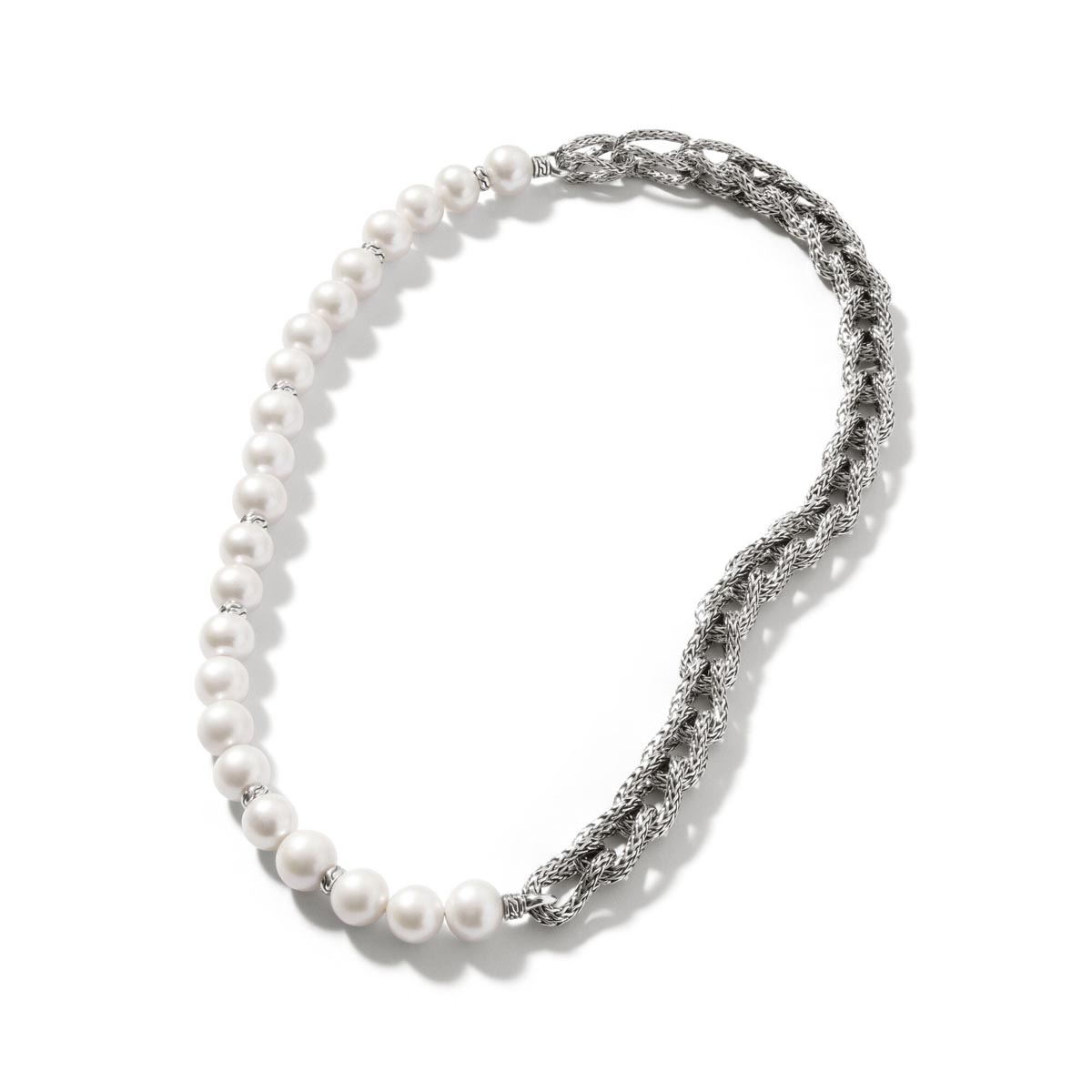 John Hardy Classic Chain Collection Asli Cultured Freshwater Pearl Necklace in Sterling Silver (9.5mm pearls)