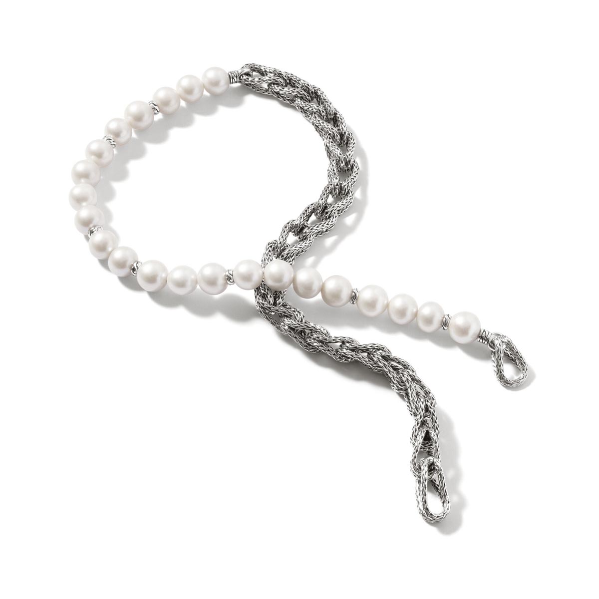John Hardy Classic Chain Collection Asli Cultured Freshwater Pearl Necklace in Sterling Silver (9.5mm pearls)