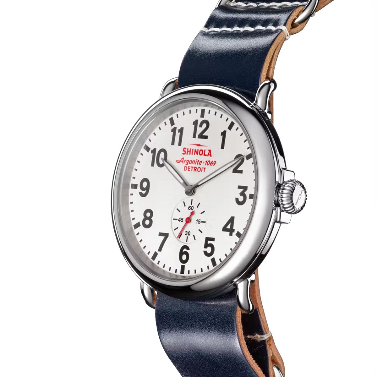 Shinola Runwell Mens Watch with White Dial and Navy Blue Leather Bracelet (quartz movement)