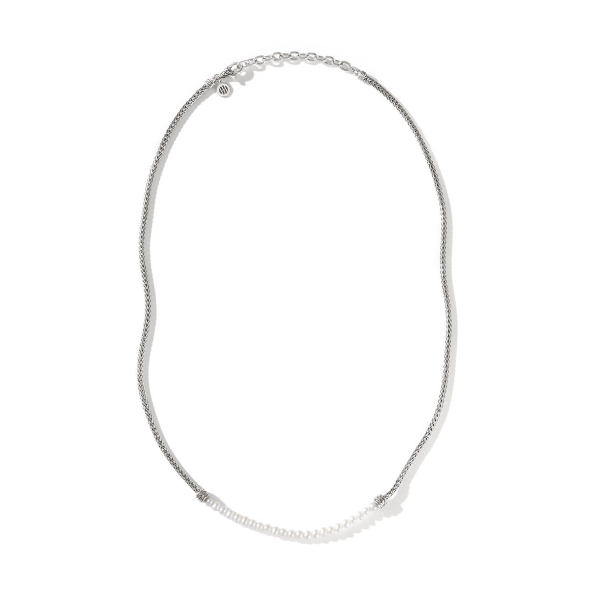 John Hardy Classic Chain Collection Cultured Freshwater Pearl Mini Chain Necklace in Sterling Silver (3mm pearls)
