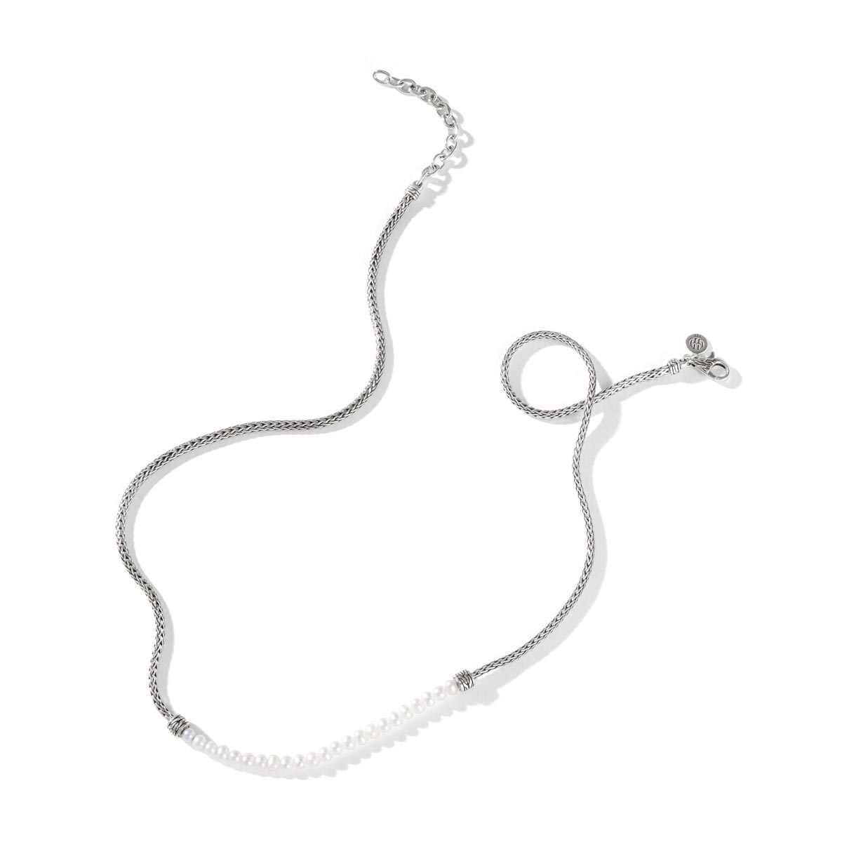 John Hardy Classic Chain Collection Cultured Freshwater Pearl Mini Chain Necklace in Sterling Silver (3mm pearls)