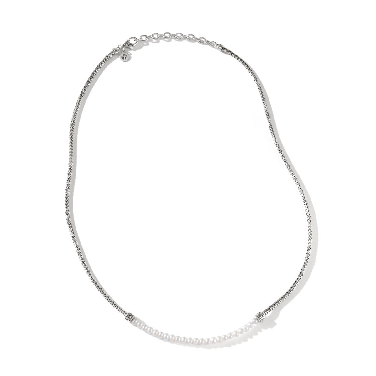 John Hardy Classic Chain Collection Cultured Freshwater Pearl Mini Chain Necklace in Sterling Silver (3mm pearls)