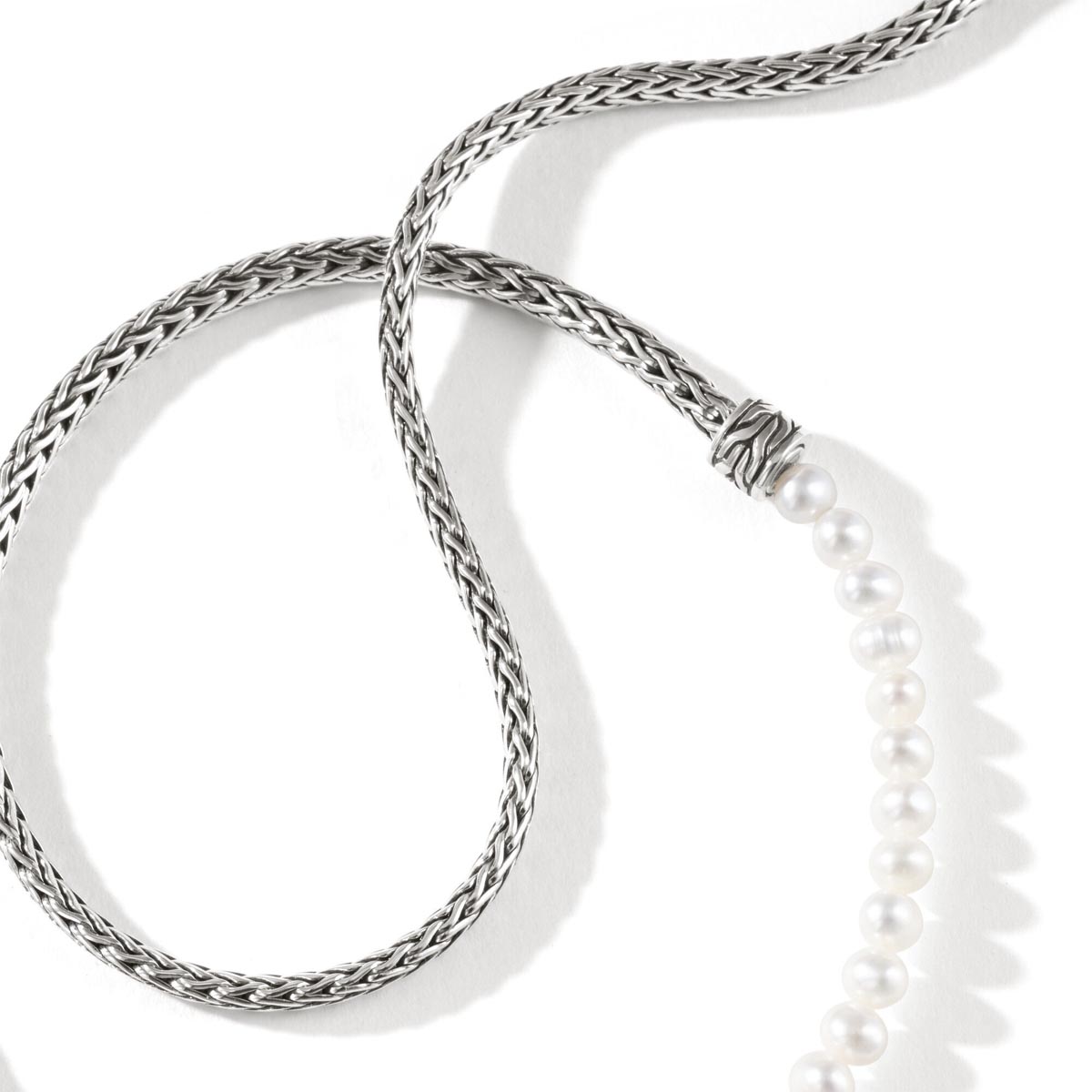 John Hardy Classic Chain Collection Cultured Freshwater Pearl Mini Chain Necklace in Sterling Silver (3mm pearls)