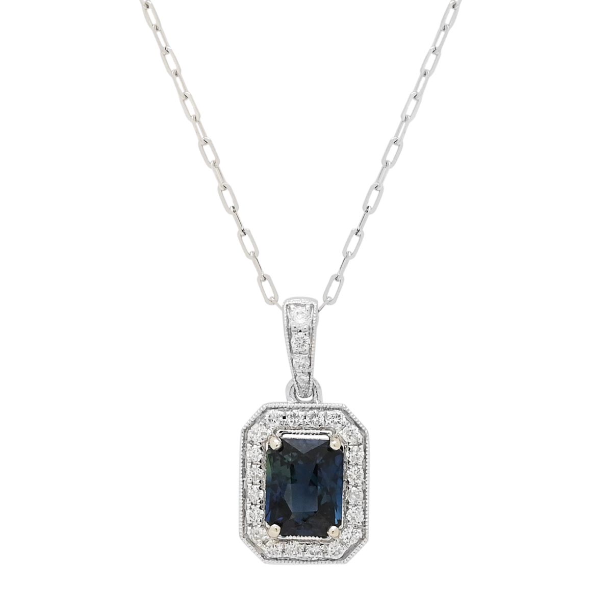 Montana Sapphire Necklace in 14kt White Gold with Diamonds (1/7ct tw)