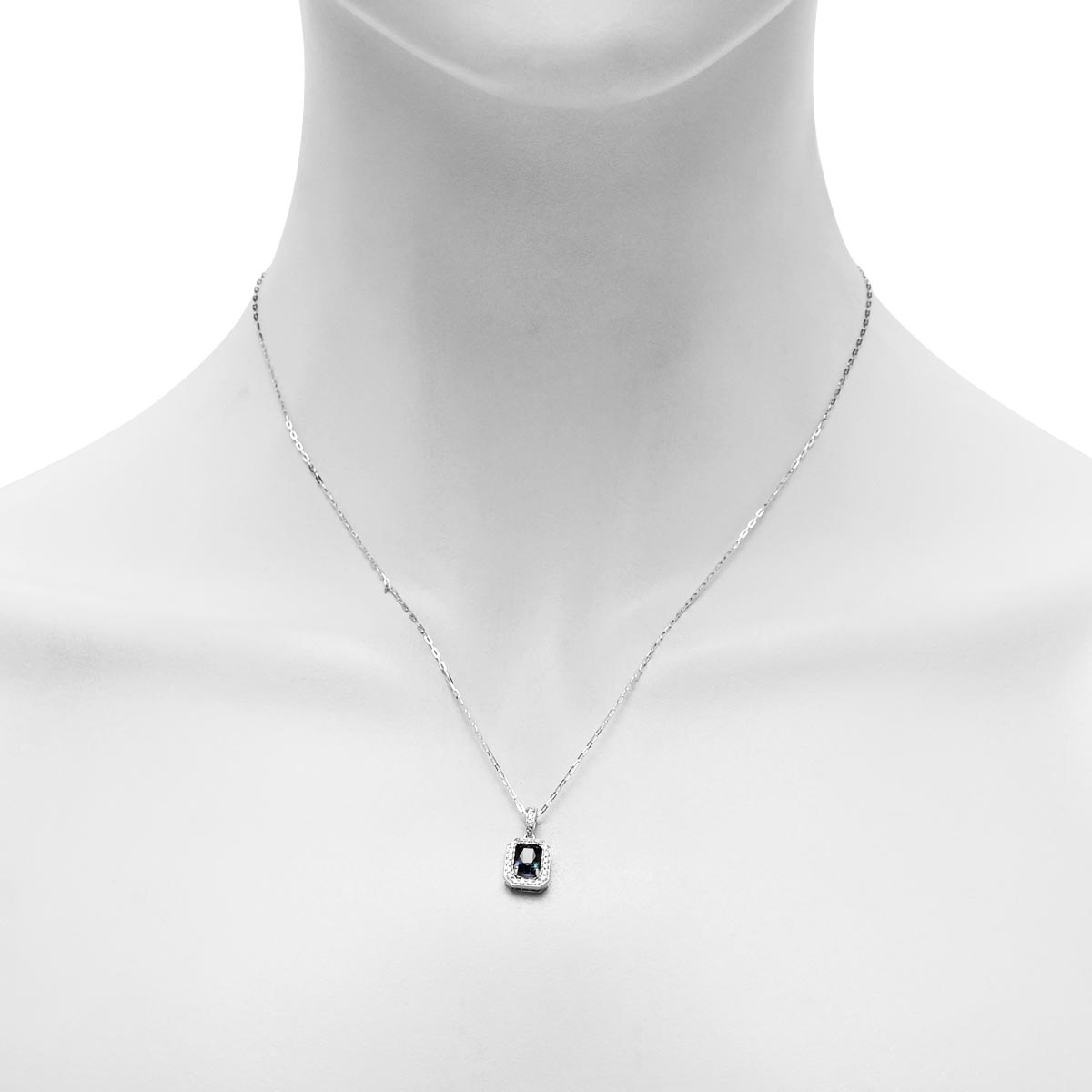 Montana Sapphire Necklace in 14kt White Gold with Diamonds (1/7ct tw)