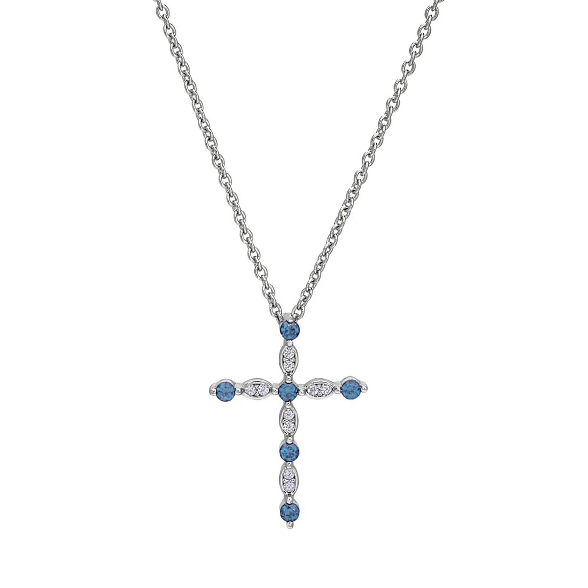 Cubic Zirconia March Cross Necklace in Sterling Silver