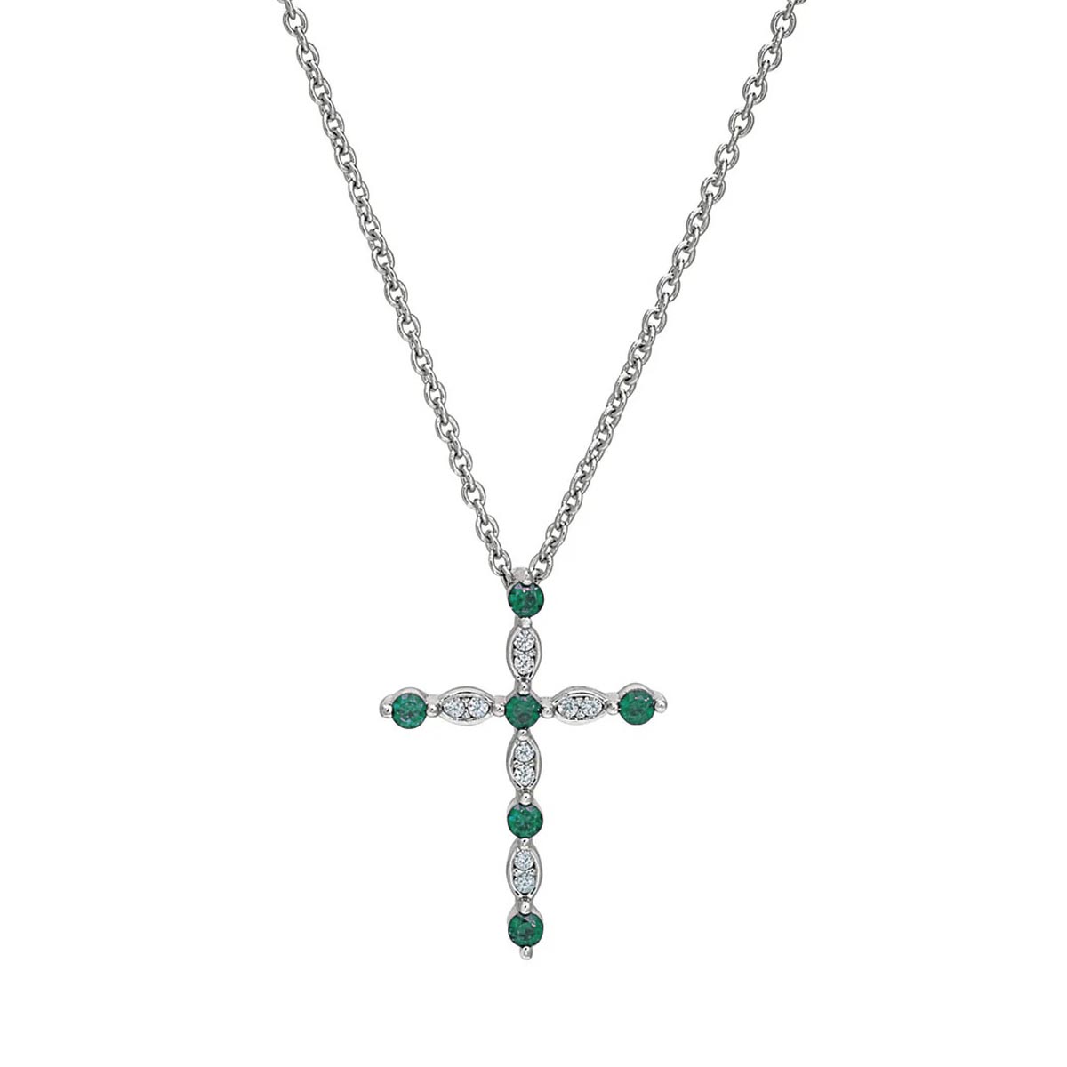 Cubic Zirconia May Cross Necklace in Sterling Silver