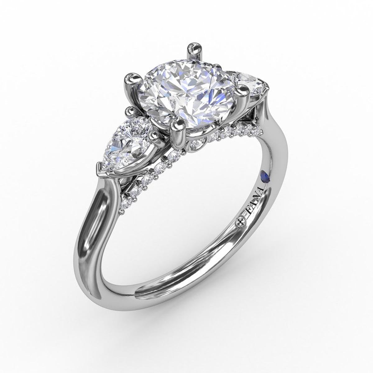 Fana Classic Oval Three Stone Pear Shape Diamond Engagement Ring Setting in 14kt White Gold (1/2ct tw)