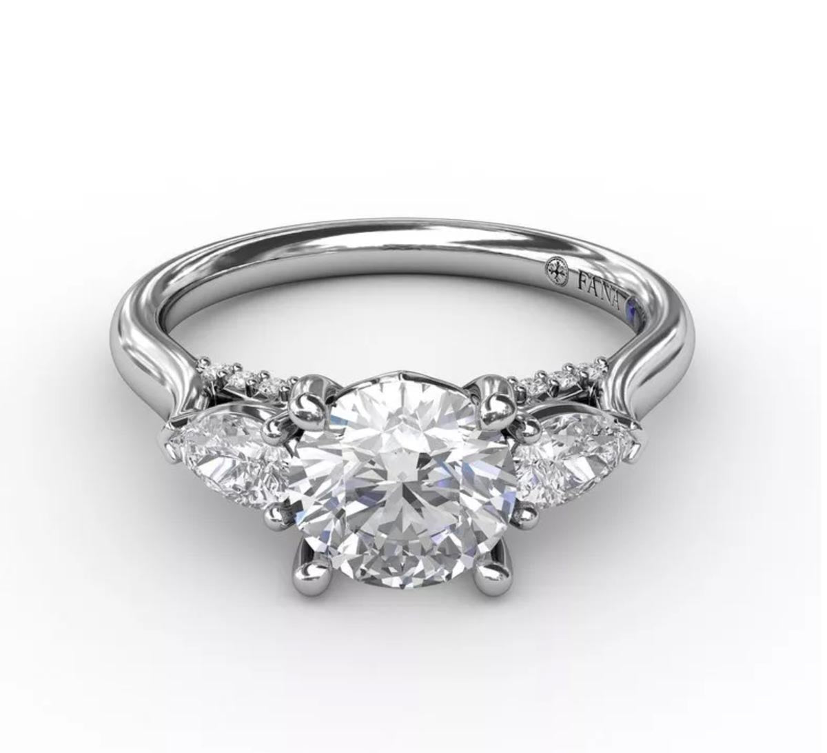 Fana Classic Oval Three Stone Pear Shape Diamond Engagement Ring Setting in 14kt White Gold (1/2ct tw)