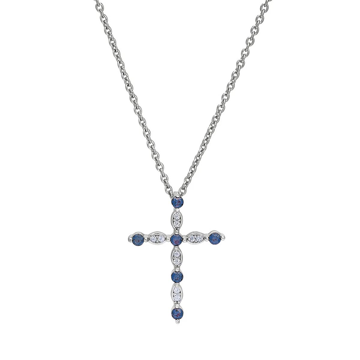Cubic Zirconia Sept Cross Necklace in Sterling Silver