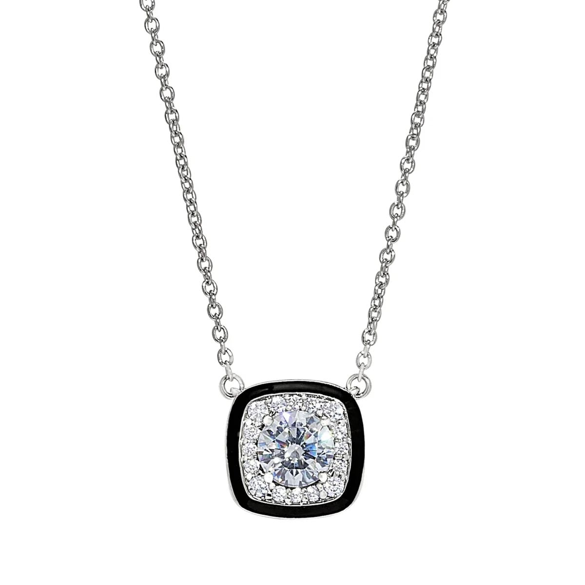 Cubic Zirconia and Black Enamel Necklace in Sterling Silver