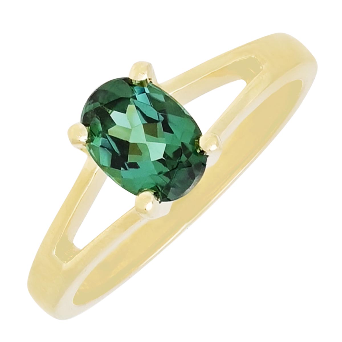Maine Green Tourmaline Oval Ring in 14kt Yellow Gold