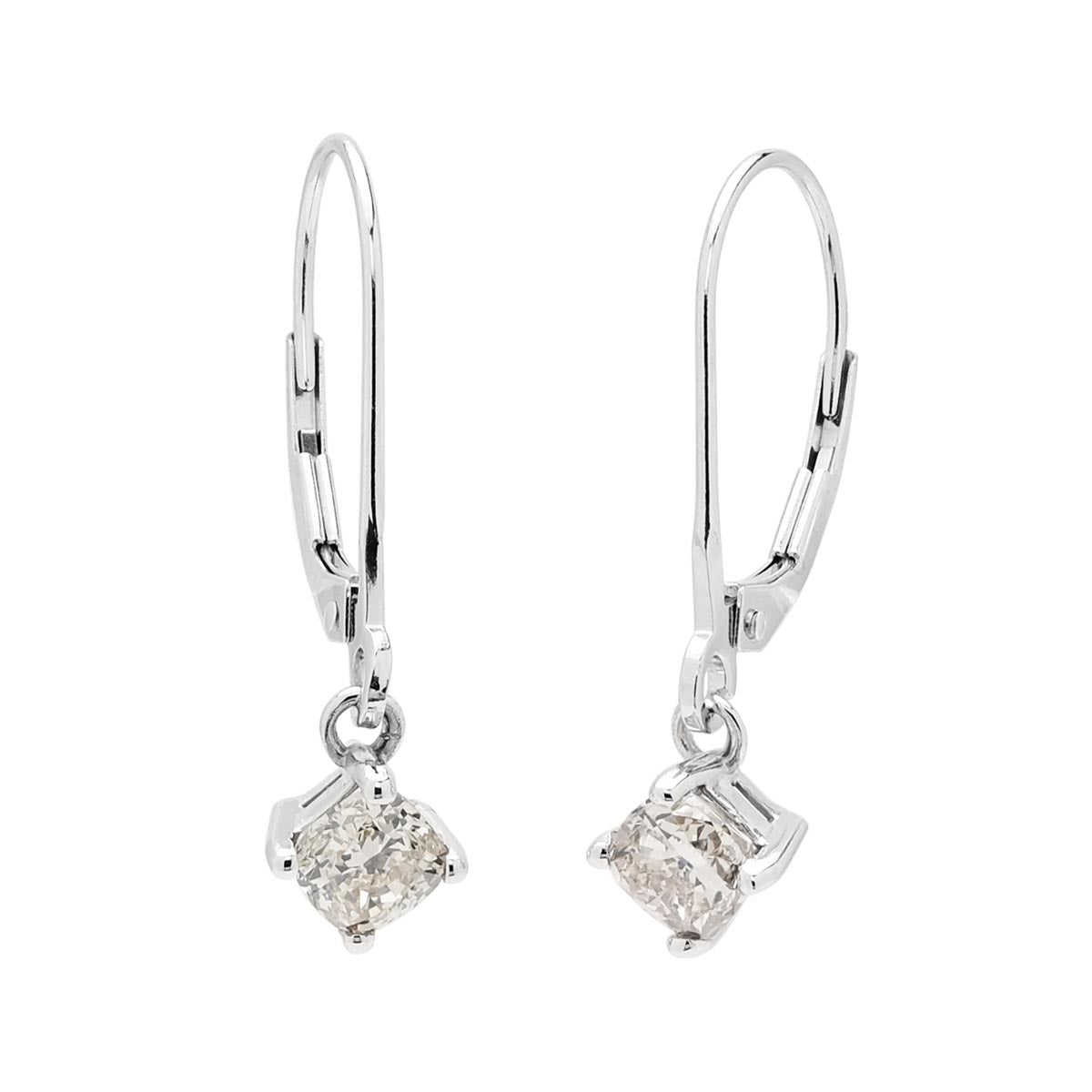 Cushion Cut Champagne Diamond Drop Earrings in 14kt White Gold (1ct tw)