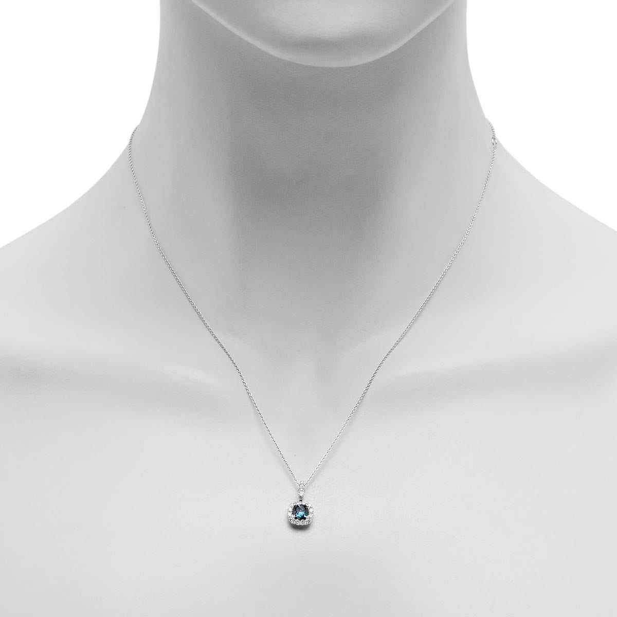 Cushion Cut Blue Diamond Halo Necklace in 14kt White  Gold (3/4ct tw)