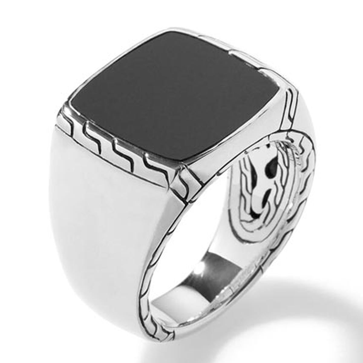 John Hardy Classic Chain Collection Mens Black Jade Carved Signet Ring in Sterling Silver (size 11)