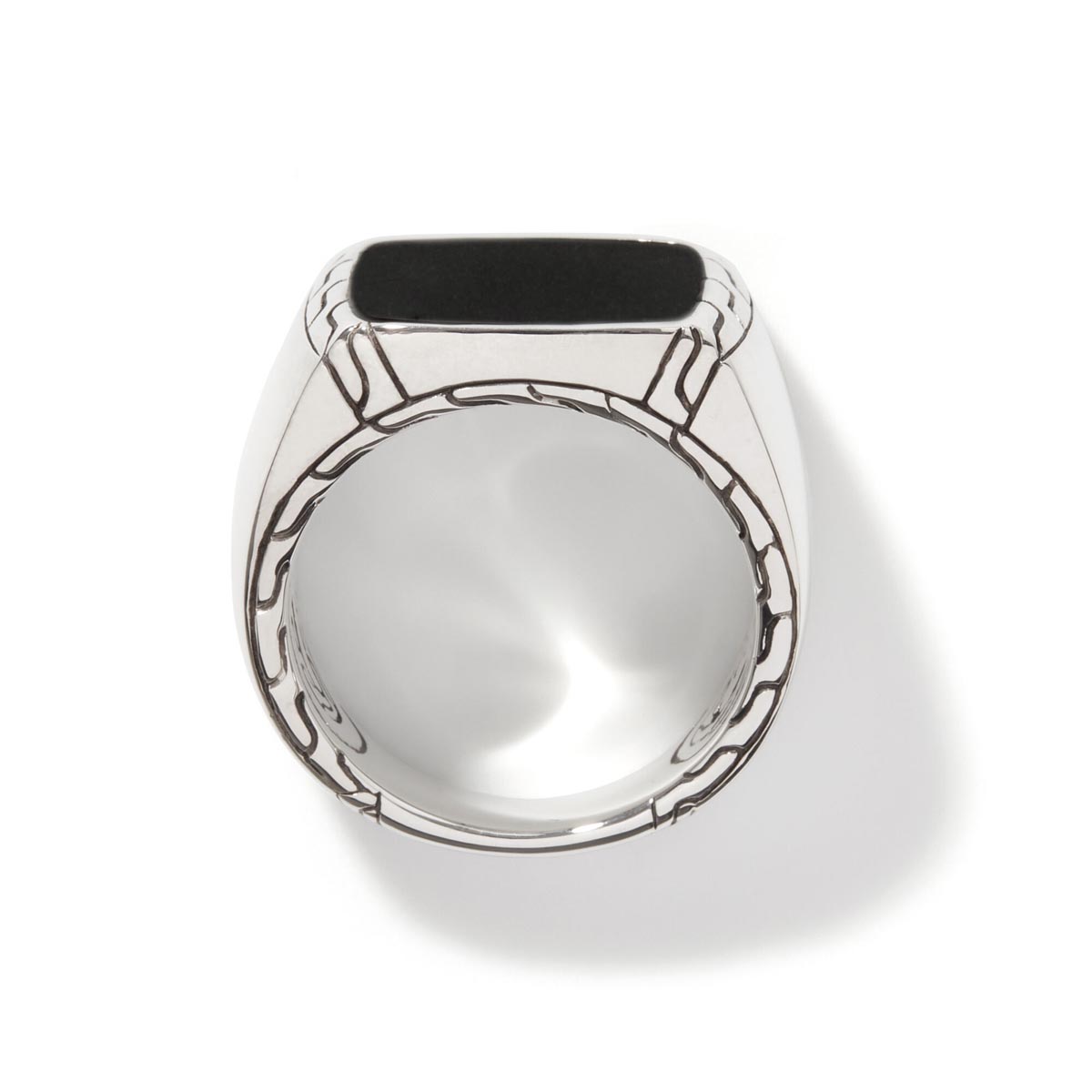 John Hardy Classic Chain Collection Mens Black Jade Carved Signet Ring in Sterling Silver (size 11)