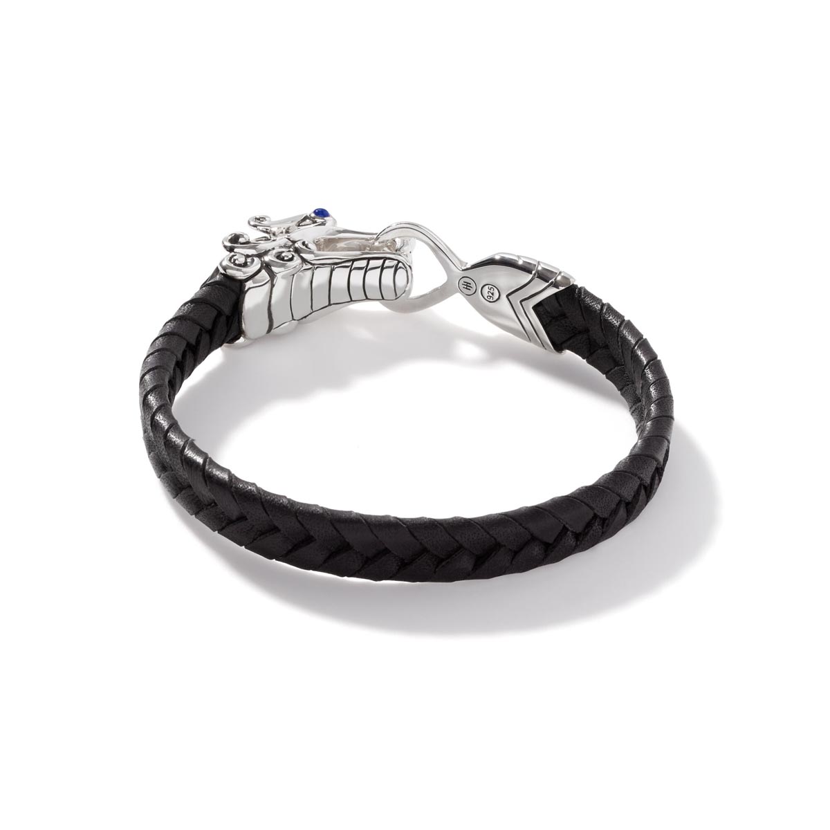 John Hardy Legends Naga Mens Sapphire Bracelet in Black Leather and Sterling Silver