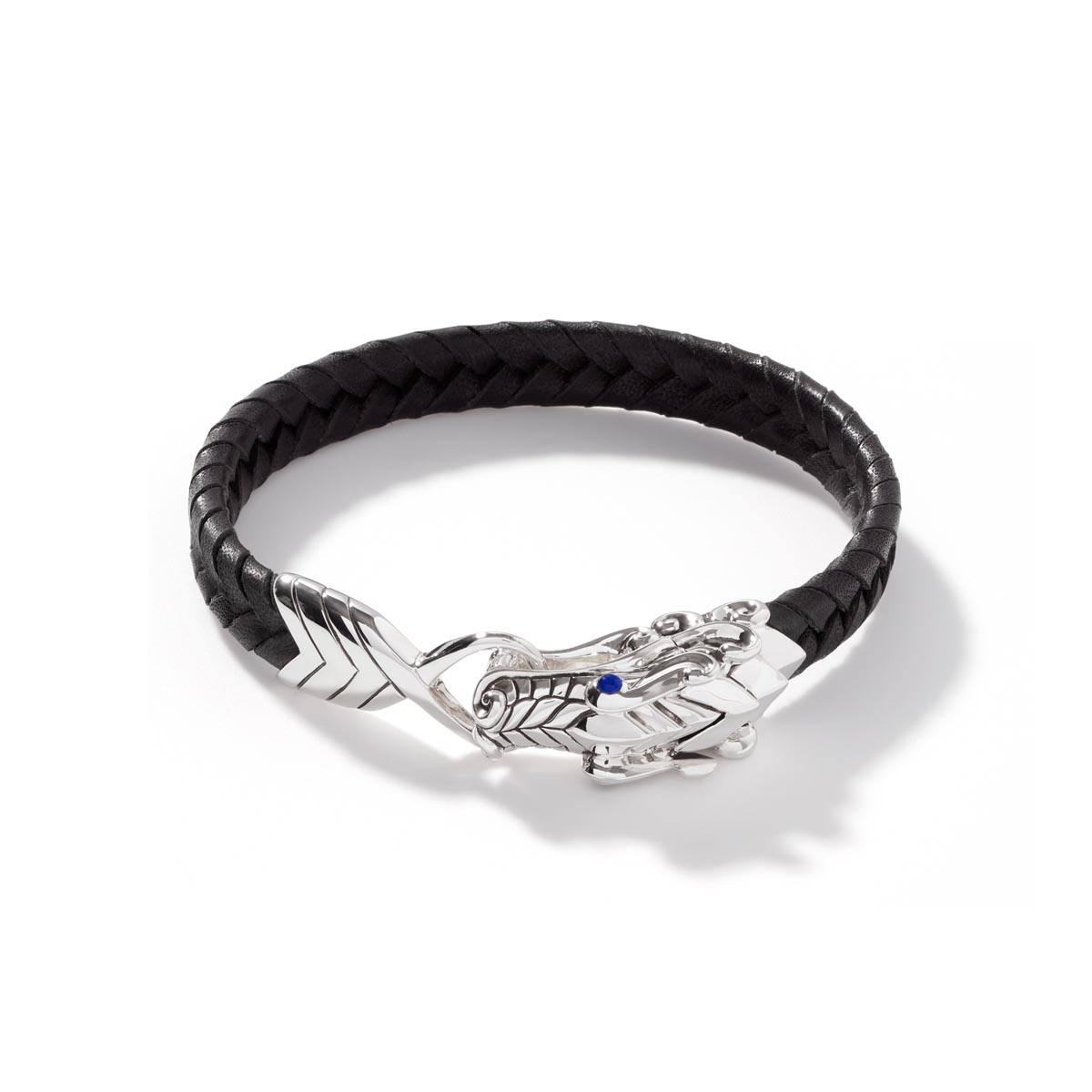 John Hardy Legends Naga Mens Sapphire Bracelet in Black Leather and Sterling Silver