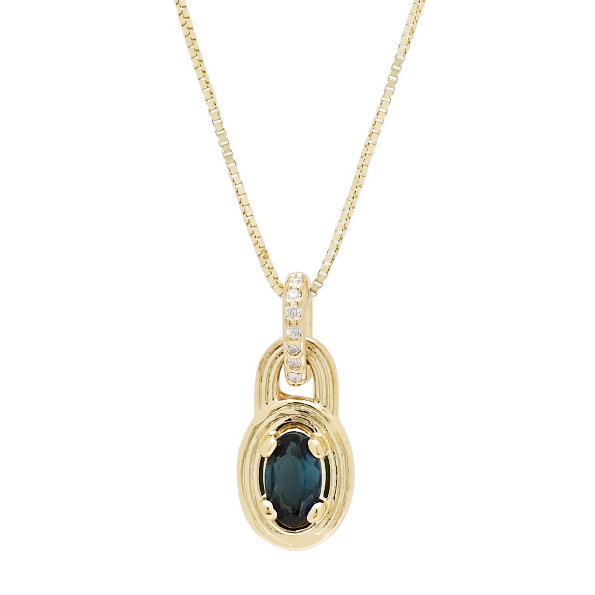 Maine Indicolite Tourmaline Necklace in 14kt Yellow Gold with Diamonds (.02ct tw)