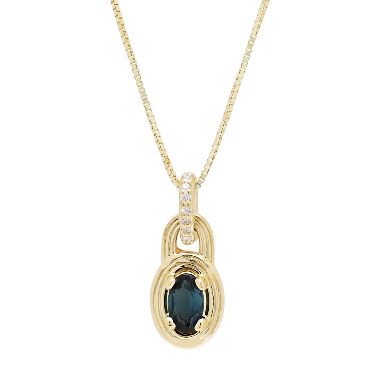 Maine Indicolite Tourmaline Oval Necklace in 14kt Yellow Gold with Diamonds (.02ct tw)