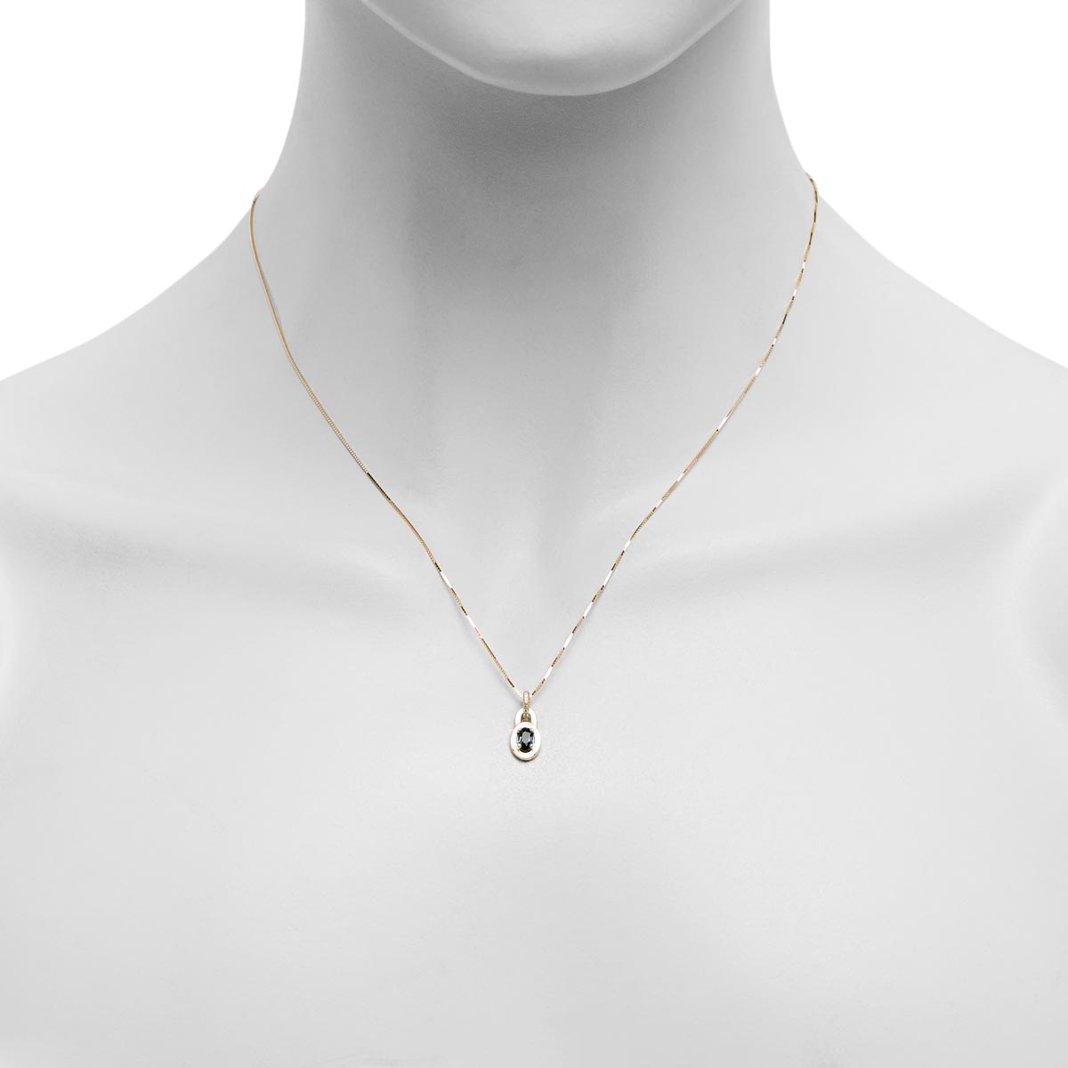 Maine Indicolite Tourmaline Oval Necklace in 14kt Yellow Gold with Diamonds (.02ct tw)