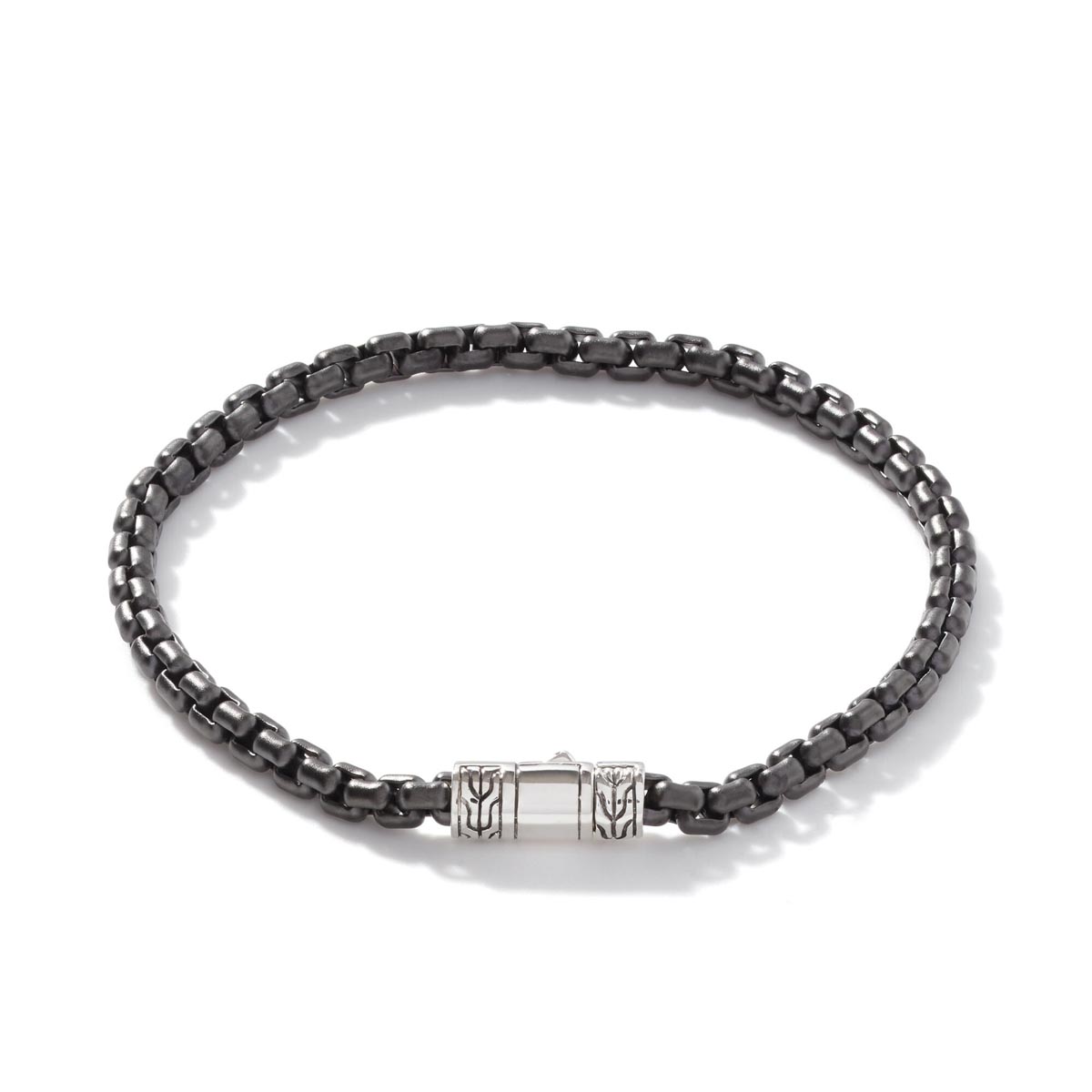 John Hardy Classic Chain Collection Box Chain Bracelet in Sterling Silver with Matte Black Rhodium