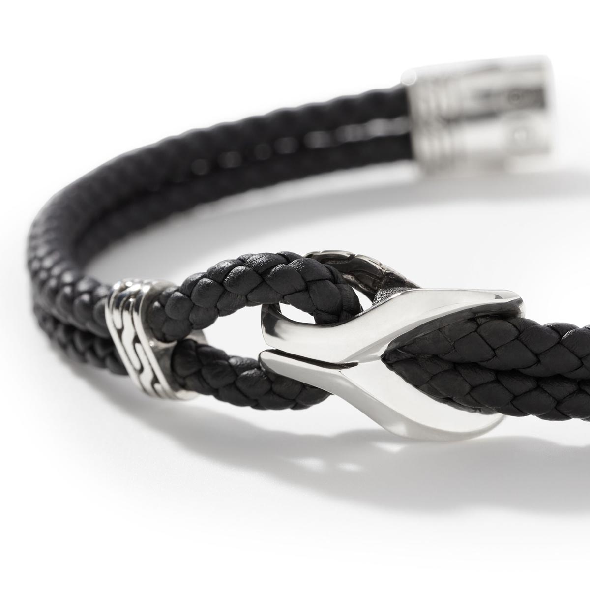John Hardy Classic Chain Collection Mens Asli Double Row Bracelet in Black Leather and Sterling Silver