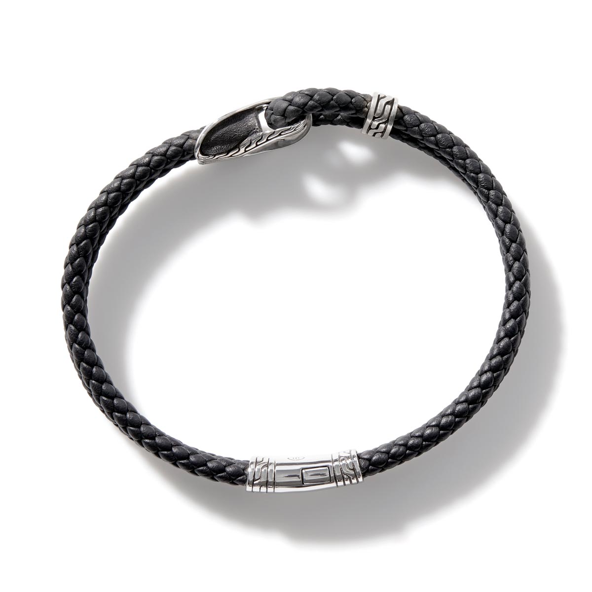 John Hardy Classic Chain Collection Mens Asli Double Row Bracelet in Black Leather and Sterling Silver