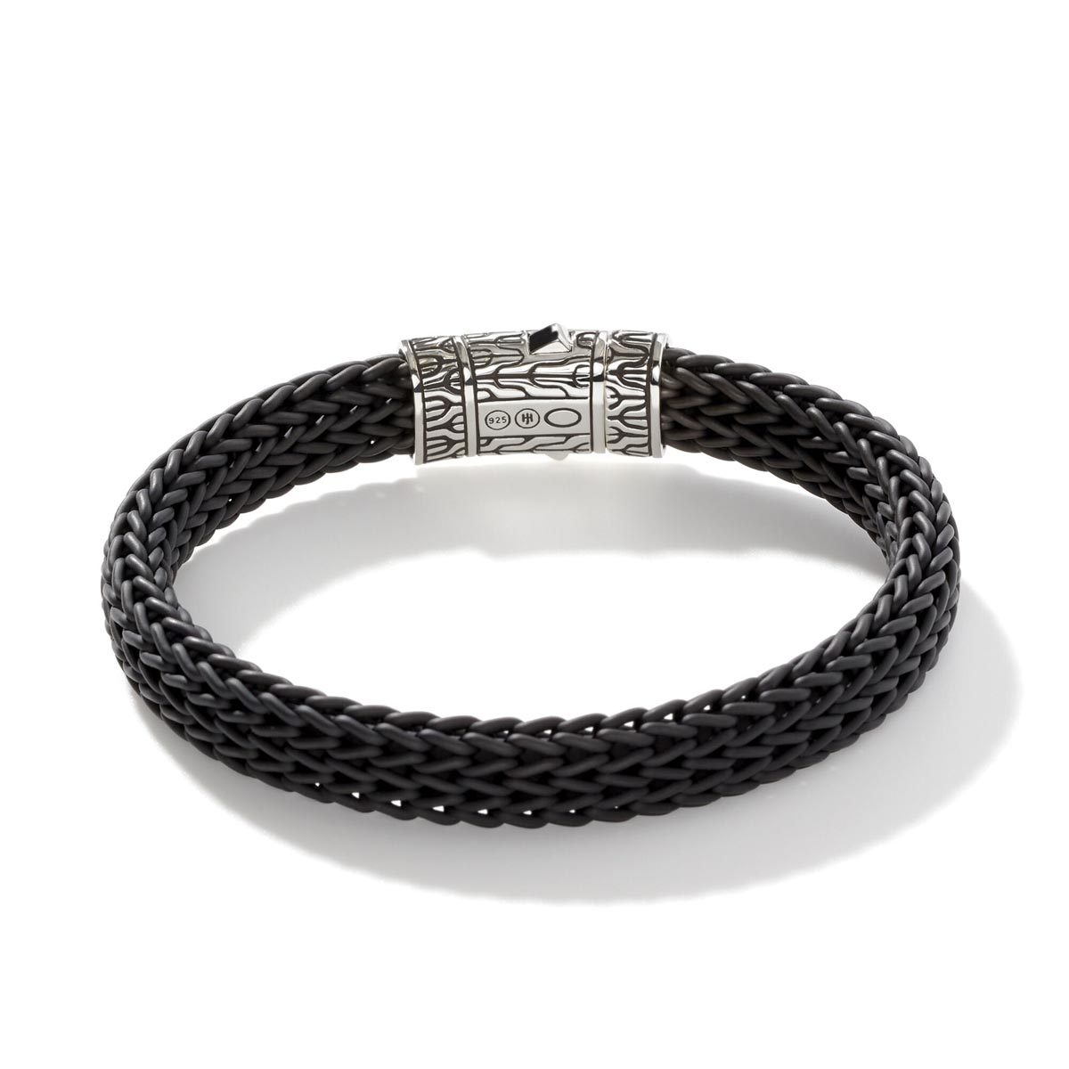John Hardy Classic Chain Collection Mens Bracelet in Black Rubber and Sterling Silver