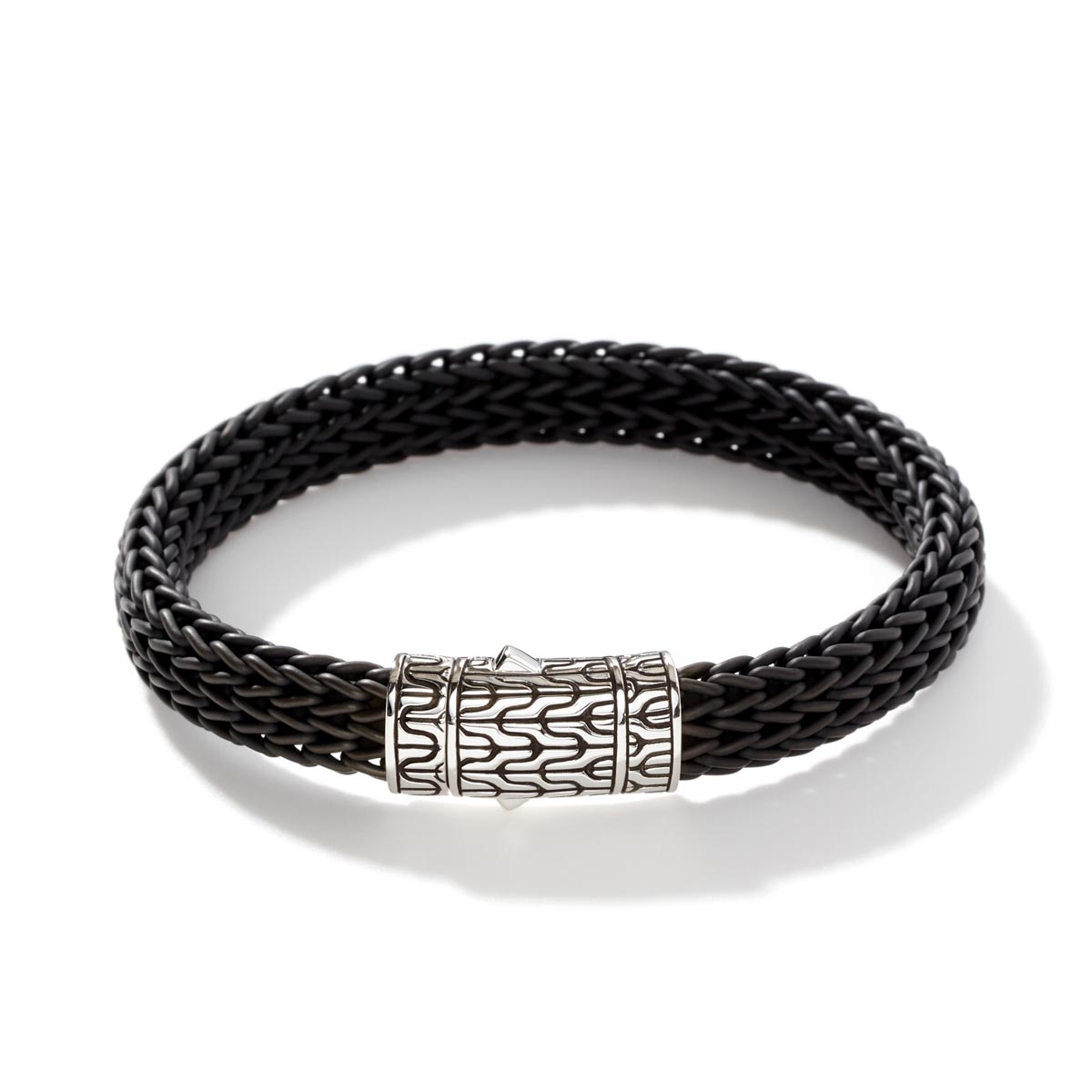 John Hardy Classic Chain Collection Mens Bracelet in Black Rubber and Sterling Silver