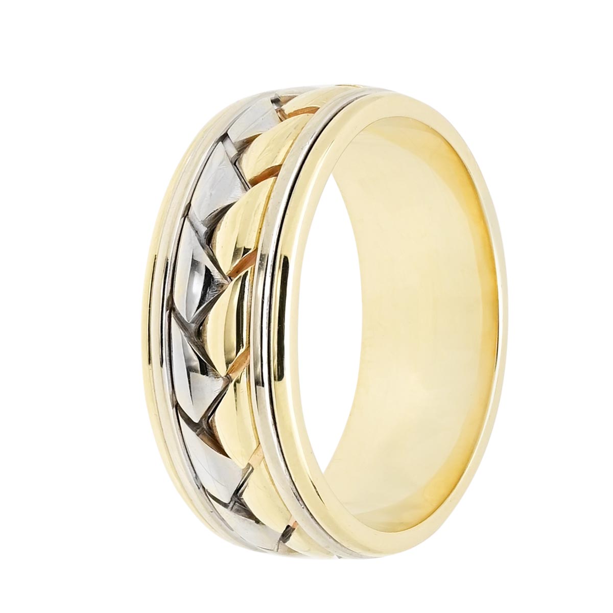 Estate Mens Wedding Band in 14kt Yellow and White Gold (8.7mm)