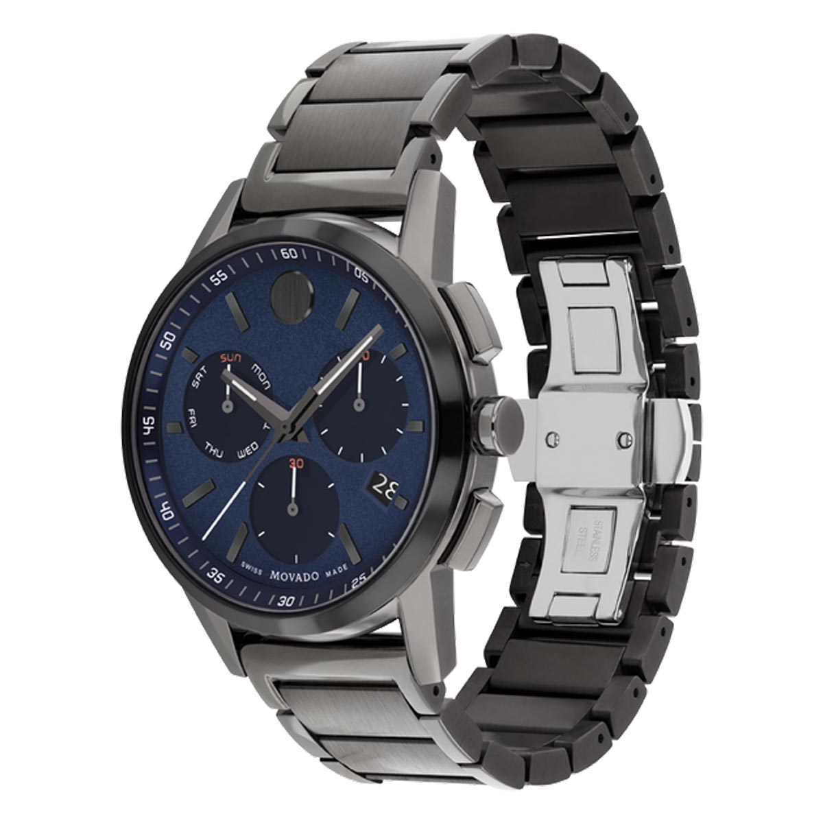 Mens Movado Museum Sport Watch with Blue Dial and Gunmetal Ion Stainless Steel Bracelet (Swiss quartz movement)