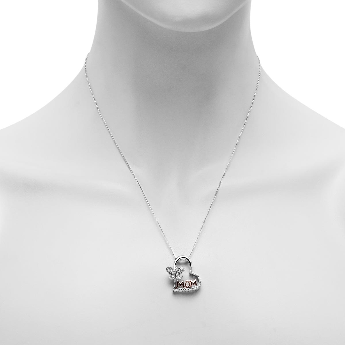 Diamond Mom Heart Necklace in Sterling Silver and 10kt Rose Gold (1/4ct tw)