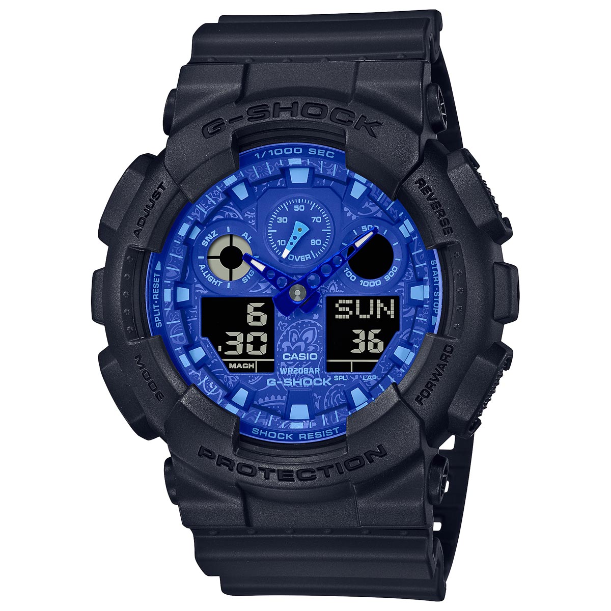 G Shock Limited Edition Mens Watch with Blue Paisley Dial and Black Resin Strap (quartz movement)
