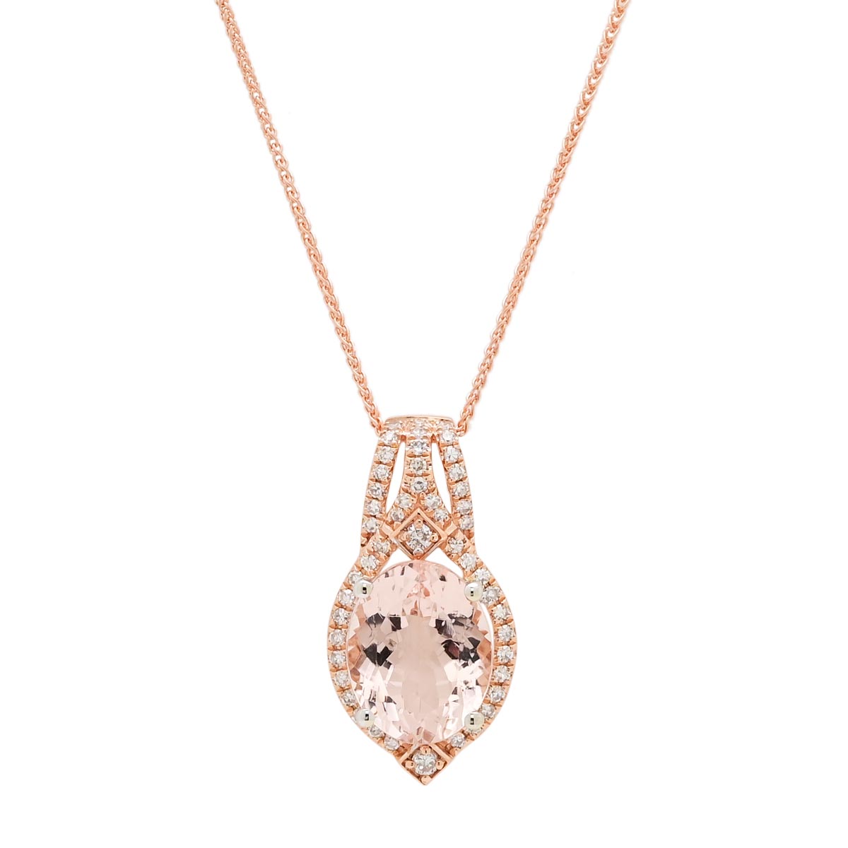 Oval Morganite Necklace in 14kt White and Rose Gold with Diamonds (1/5ct tw)