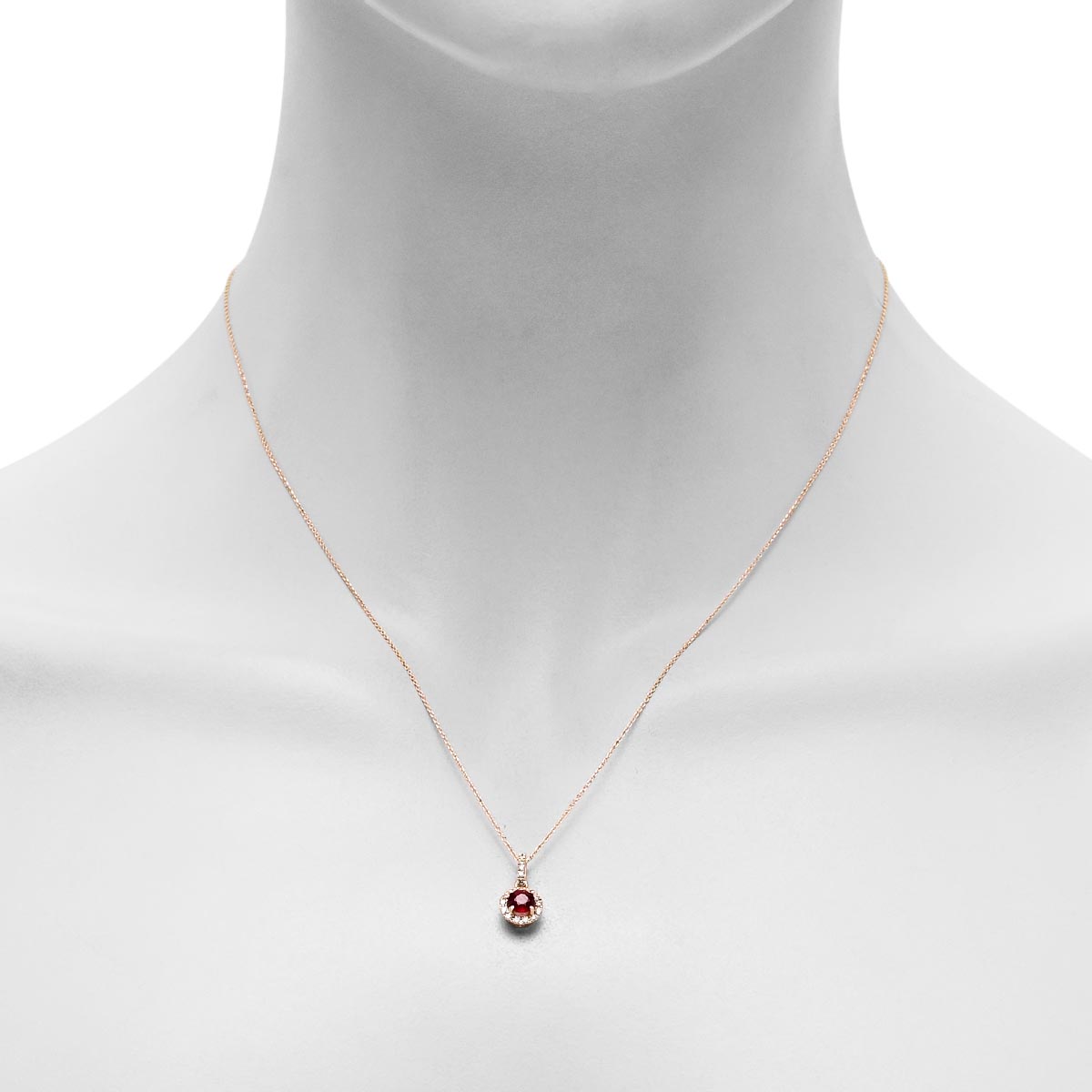 Ruby Halo Necklace in 14kt Yellow Gold with Diamonds (1/7ct tw)