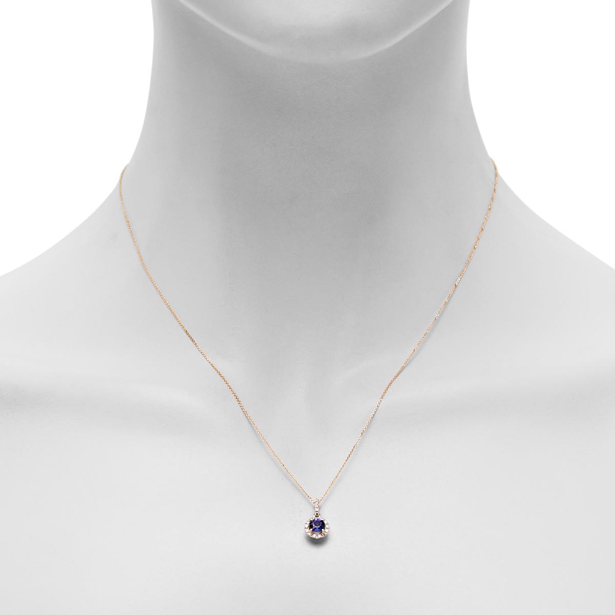Sapphire Halo Necklace in 14kt Yellow Gold with Diamonds (1/7ct tw)