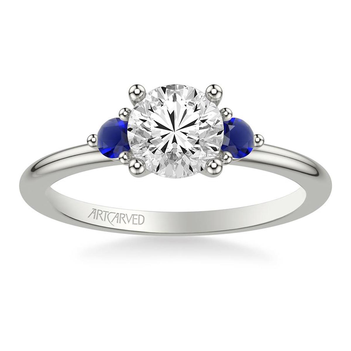 Artcarved Classic Three Stone Diamond Engagement Ring Setting in 14kt White Gold with Sapphires