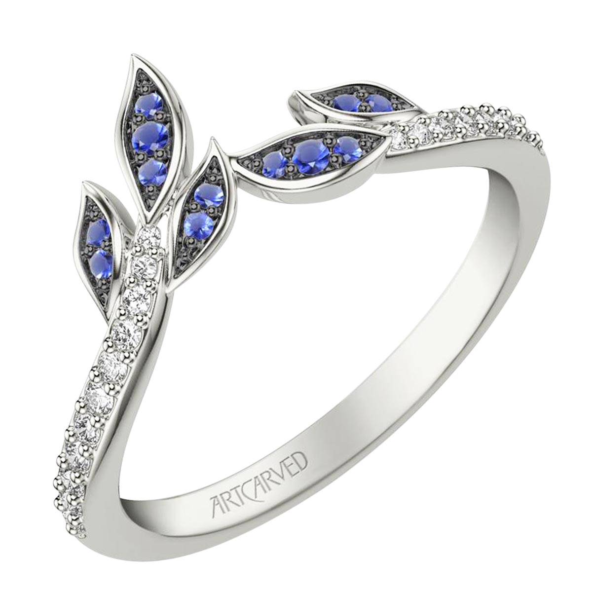 Artcarved Diamond and Sapphire Petal Band in 14kt White Gold