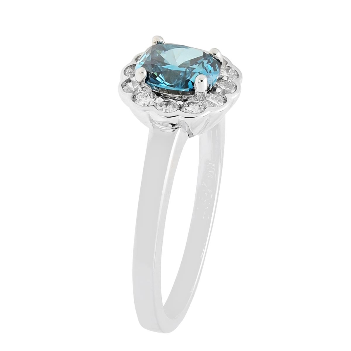Blue and White Diamond Halo Engagement Ring in 14kt White Gold (1ct tw)