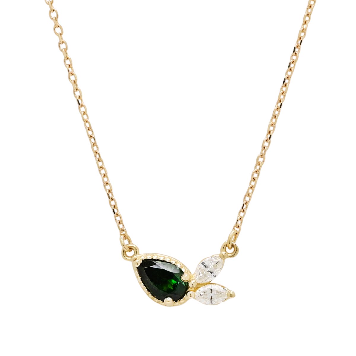 Maine Green Tourmaline Pear Shape Necklace in 14kt Yellow Gold with Diamonds (1/10ct tw)