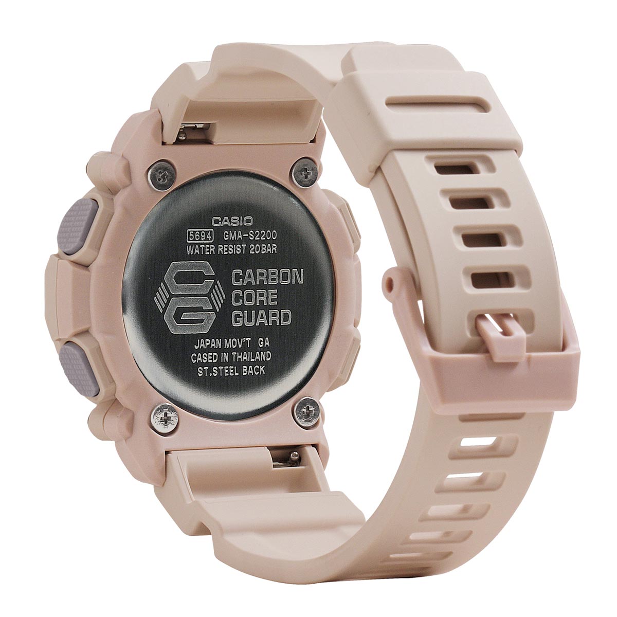 G Shock Womens Watch with Pink Dial and Pink Resin Strap (quartz movement)