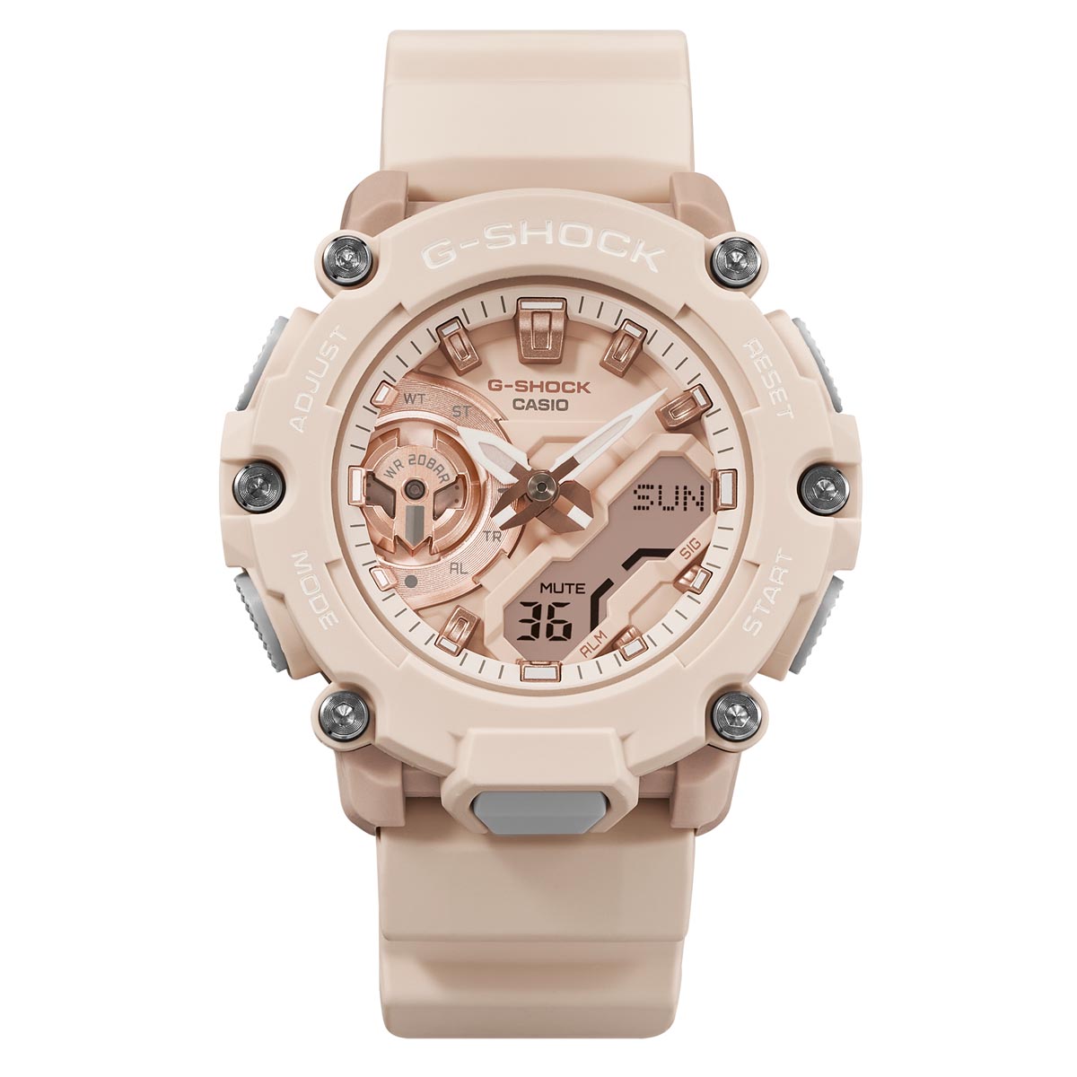 G Shock Womens Watch with Pink Dial and Pink Resin Strap (quartz movement)