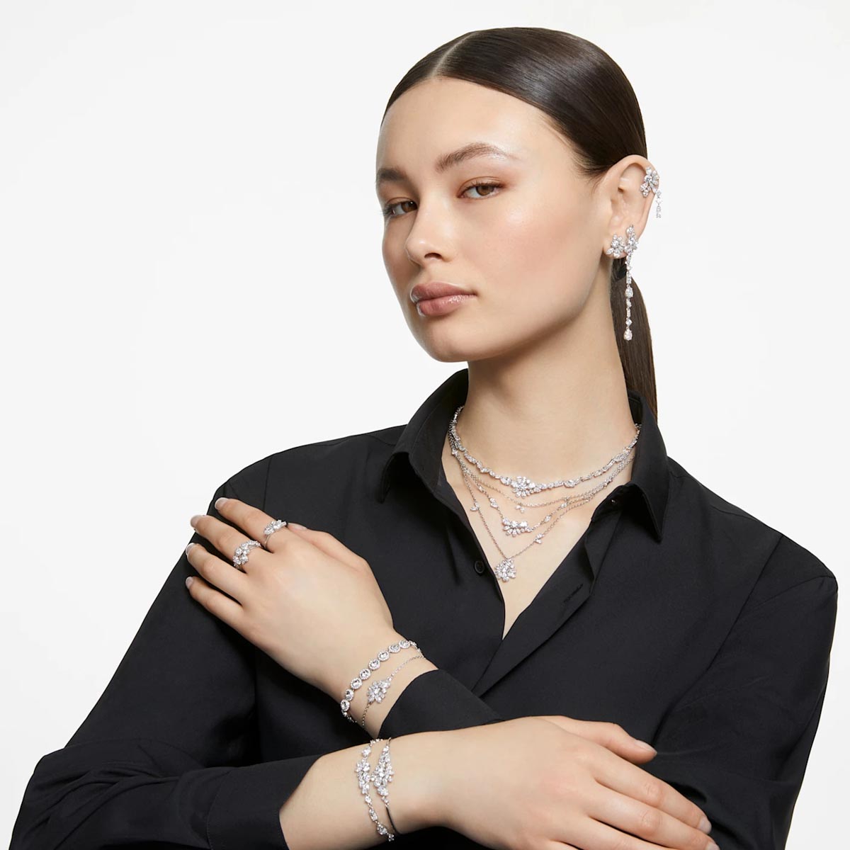 Swarovski Crystal Gema Flower Layered Necklace