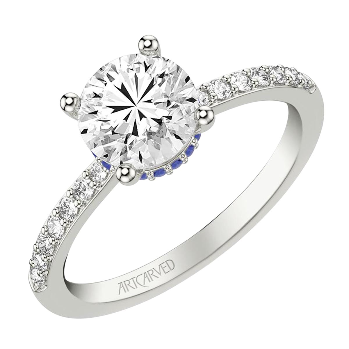 Artcarved Classic Diamond Engagement Ring Setting in 14kt White Gold with Hidden Sapphire Halo and Diamonds (1/7ct tw)