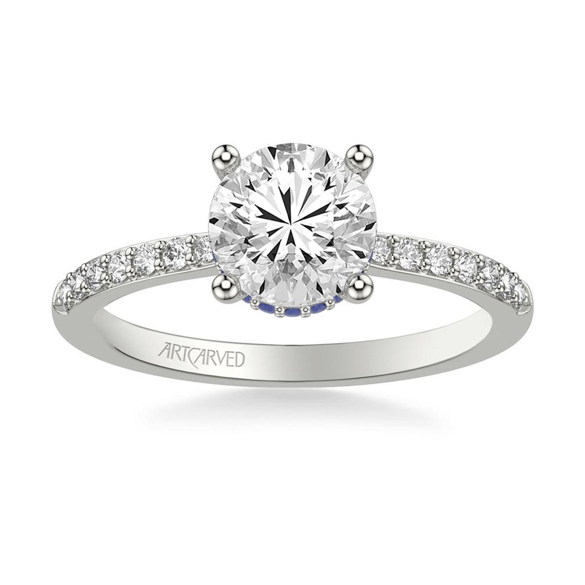 Artcarved Classic Diamond Engagement Ring Setting in 14kt White Gold with Hidden Sapphire Halo and Diamonds (1/7ct tw)