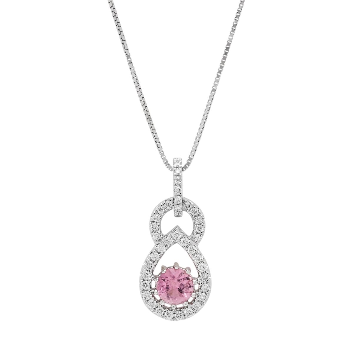 Maine Pink Tourmaline Necklace in 14kt White Gold with Diamonds (1/7ct tw)