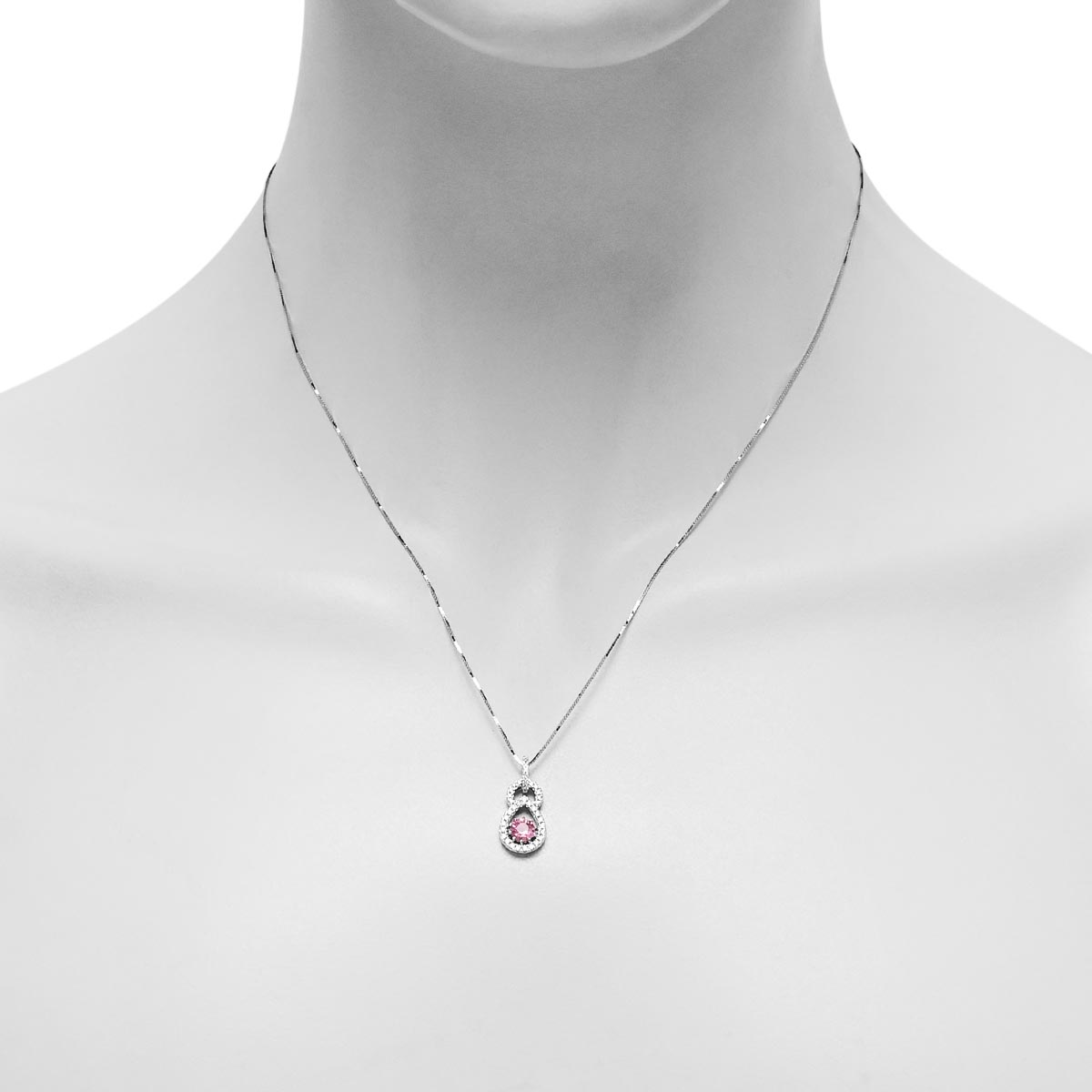 Maine Pink Tourmaline Necklace in 14kt White Gold with Diamonds (1/7ct tw)