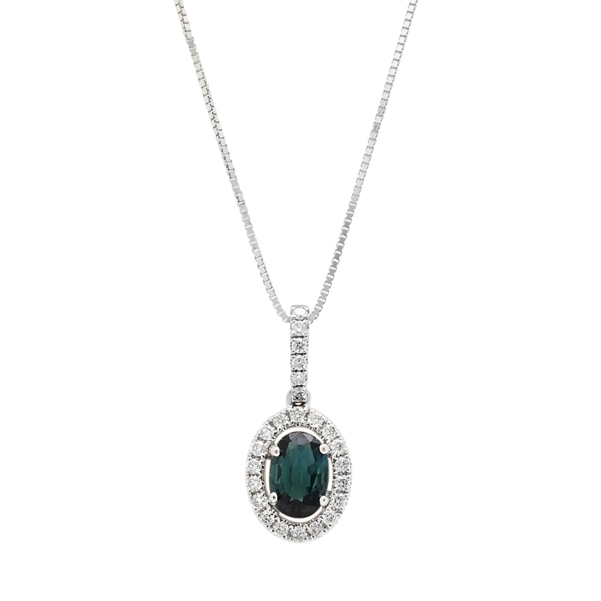 Maine Indicolite Tourmaline Halo Necklace in 14kt White Gold with Diamonds (1/7ct tw)